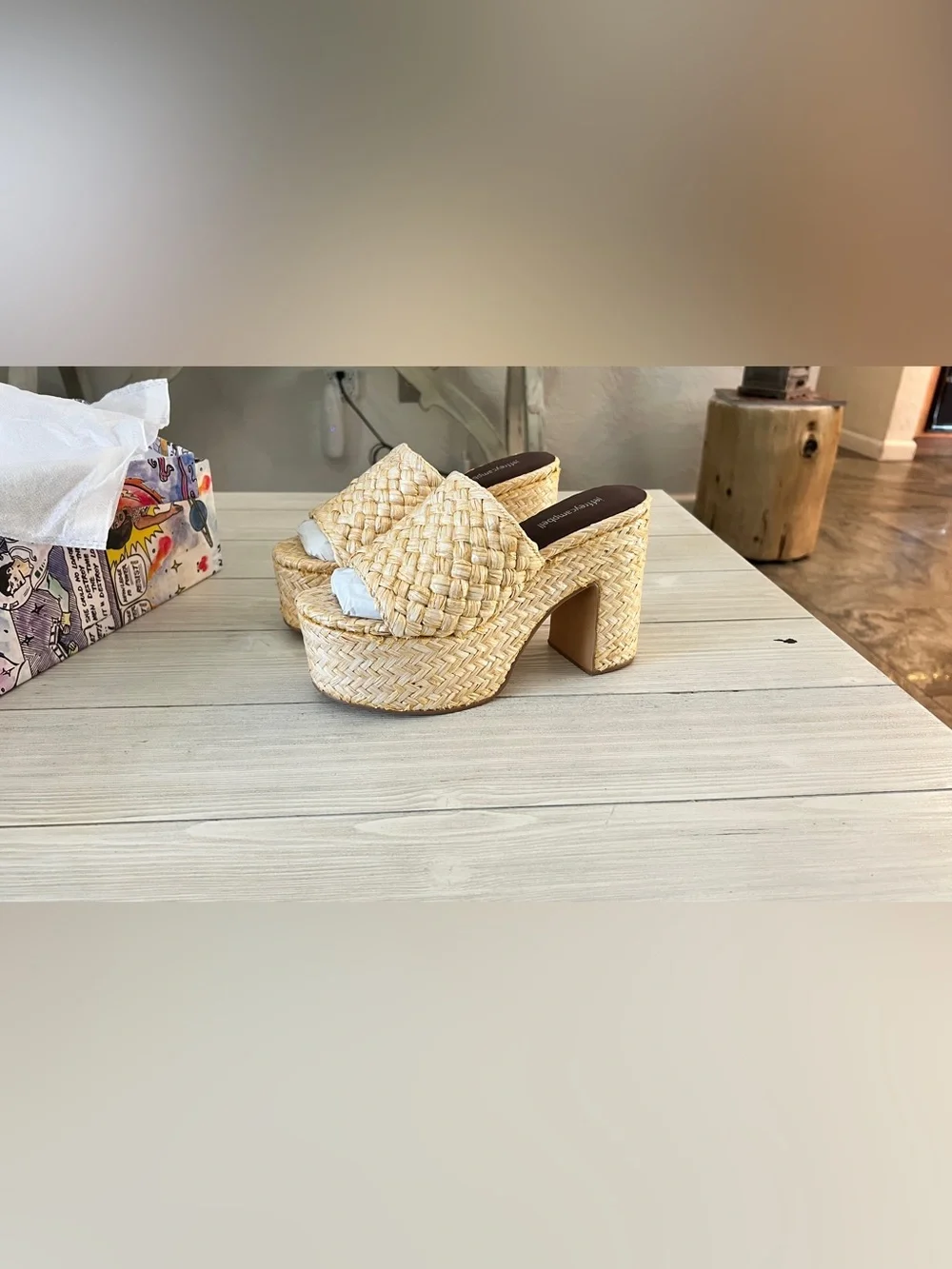 Jeffrey Campbell x Free People Latka Natural Raffia Platform Mules 7.5 NWT
